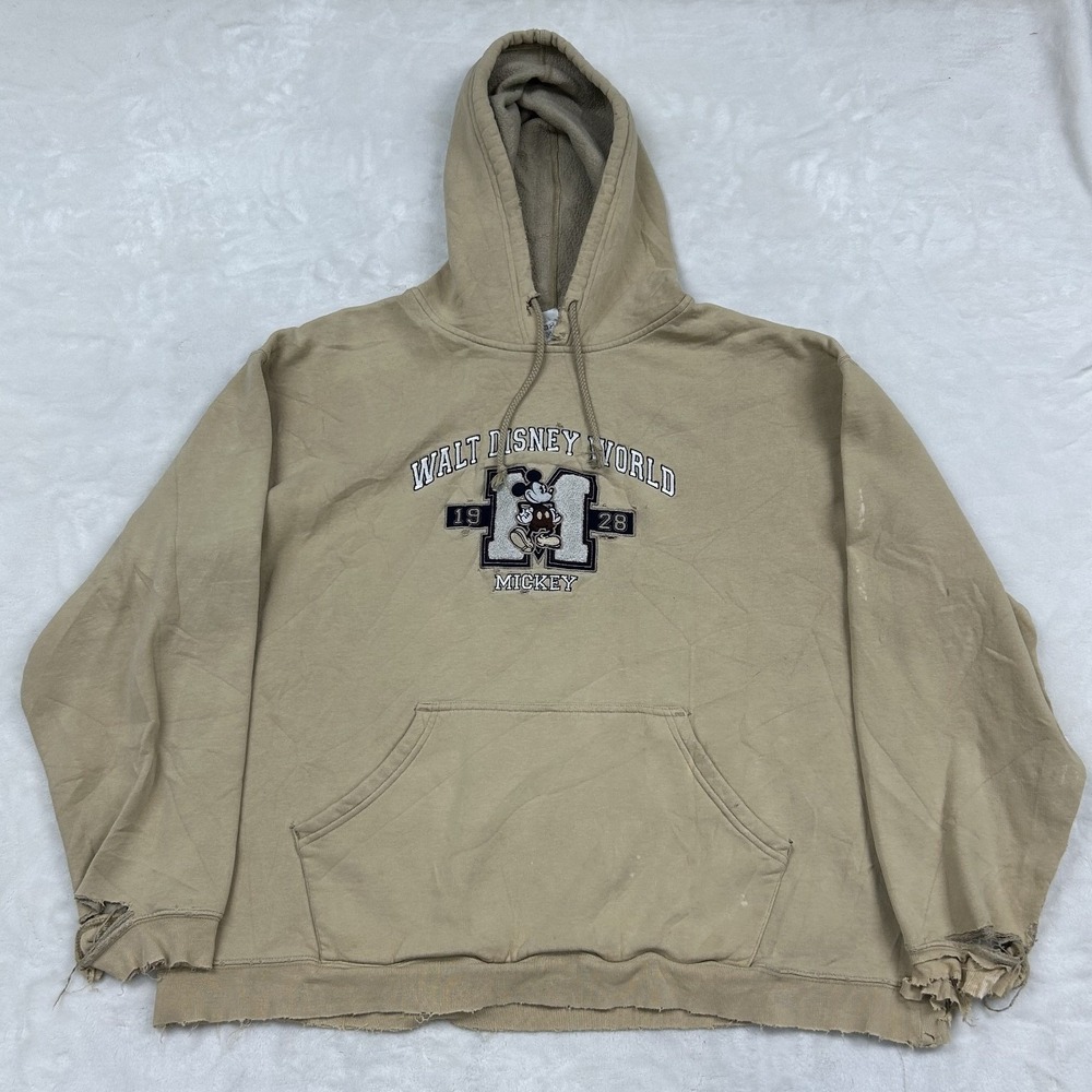 Disney Hoodie Unisex L Tan Walt Disney World Mickey Mouse Distressed Vintage